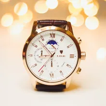 LIGE-reloj analógico con correa de cuero para hombre, nuevo accesorio de pulsera de cuarzo resistente al agua con calendario, complemento deportivo Masculino de marca de lujo con diseño moderno, color marrón, 2021