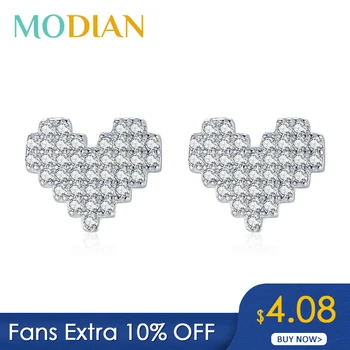 

Modian Luxury 925 Sterling Silver Sparkling Heart Stud Earrings for Women Fashion Wedding Engagement Statement Fine Jewelry
