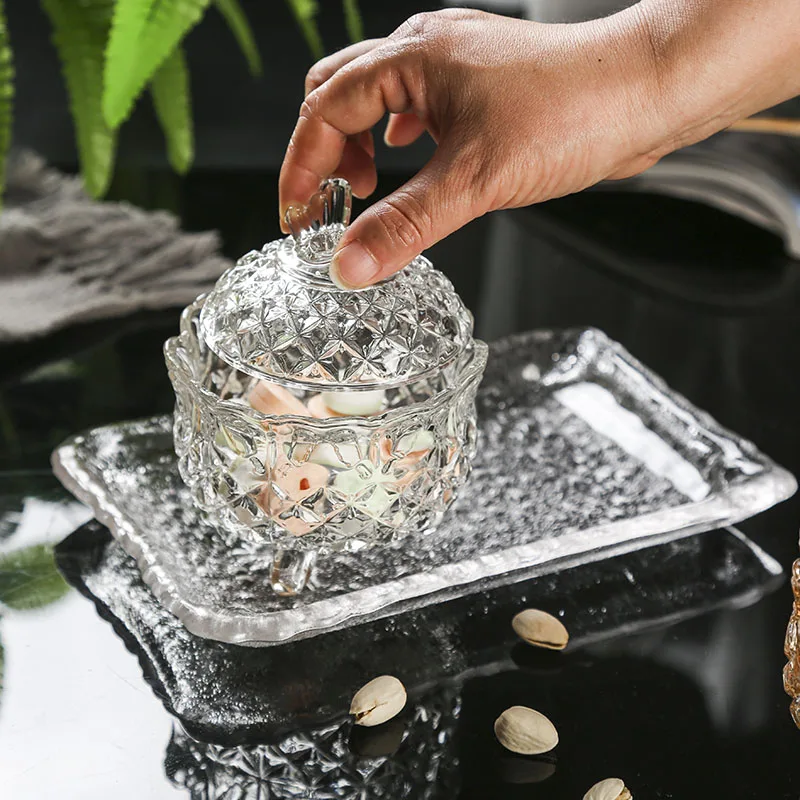 Butterfly Flower Crystal Glass Candy Jar, Dried Fruit Plate, Sugar Bowl, Jewelry Box with Lid, Living Room 2