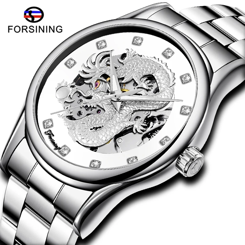 

New FORSINING Chinese Dragon Design Diamond Dial Men Mechanical Watch Luminous Hands Top Brand Luxury Waterproof Watch