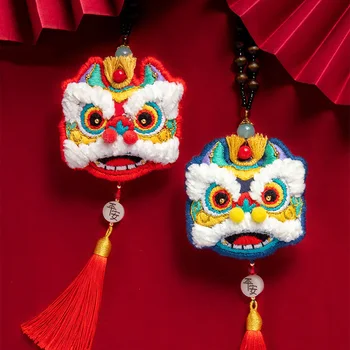 

Chinese amulet Lion Needlework Easy Embroidery Kit DIY Cross Stitch Sewing Handcraft Car Accessories Friend Gift