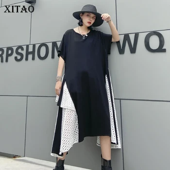 

XITAO Plus Size Loose Dress Fashion New Women Plus Size Pullover Pleated Goddess Fan Casual Style Loose 2020 Dress XJ4794