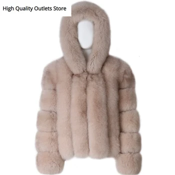 

women real fur jacket lady natural fox fur jacket hooded fur winter outwear
