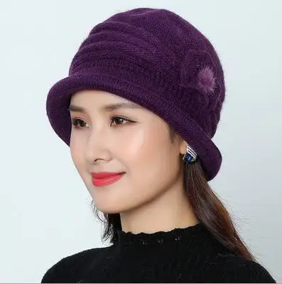 Winter Bucket Hat For Women Lady Fashion Thickened Soft Warm Fishing Cap Outdoor Hat Panama Cap - Цвет: purple