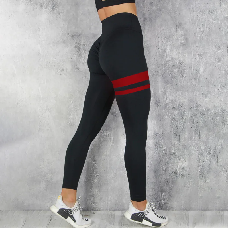 Женские черные леггинсы в полоску, леггинсы для фитнеса, спортивные штаны с высокой талией, эластичные тонкие джеггинсы для тренировок, спортивная одежда