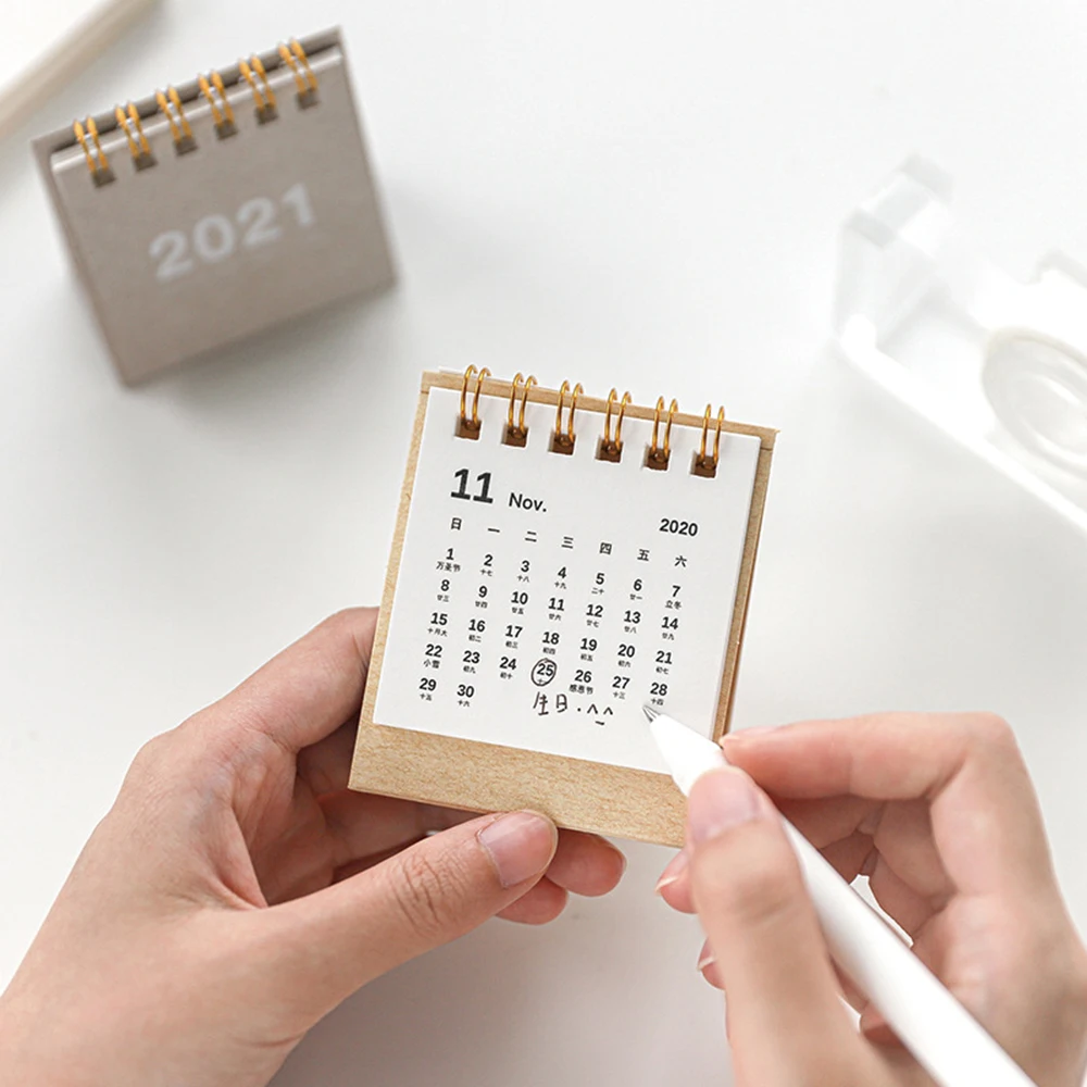 

2020.08-2021.12 Desktop Paper Calendar Mini Table Calendars Desk Coil Calendar DIY Memo Pad Yearly Agenda Organizer
