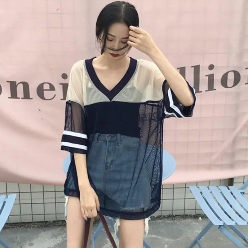 Женский сексуальный пуловер с v образным вырезом и коротким рукавом модная