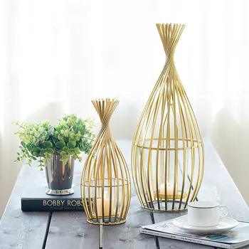 

Nordic Modern Gold Iron Art Candle Holders Geometric Metal Creative Luxury Clear Design Porta Velas Dining Table Decor EC50LZ