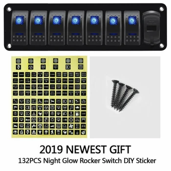 

1pc 8 Gang Switch Panel Car Styling 12V Car Auto Boat Marine Blue Led Rocker Switch Panel Circuit Breakers Dual USB Charge