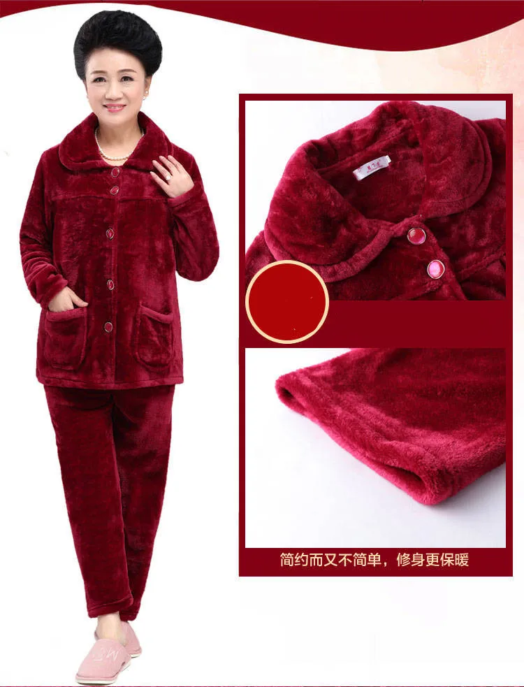 Winter Warm Women Pajamas Set Flannel Pyjamas Sets Thick Sleepwear Warm Flannel Long Sleeves Pijama Thick Homewear