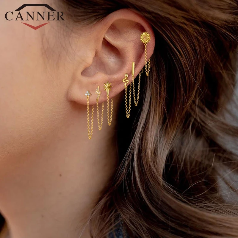 1pcs Gold Silver Color Lightning/Snake Chain Stud Earrings for Women 925 Sterling Silver Tassel Earrings Fashion Jewelry