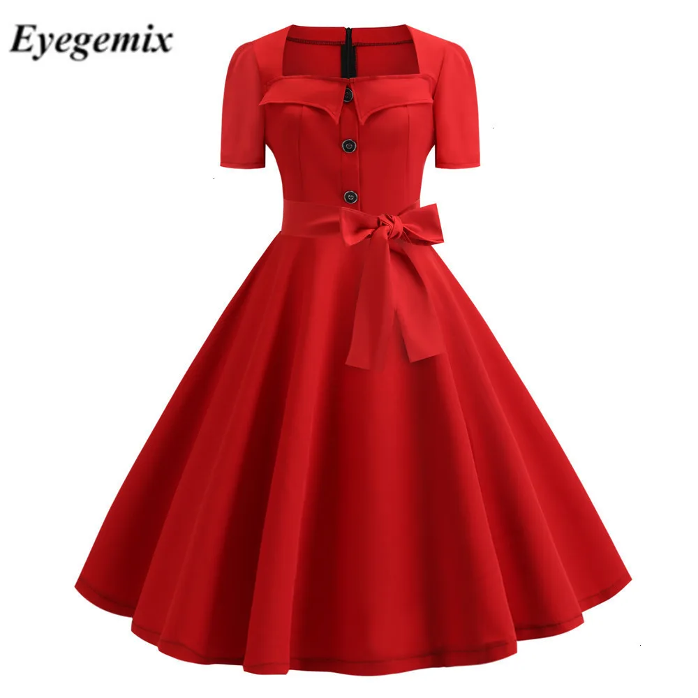 Летние красные вечерние платья для женщин, элегантные винтажные платья в горошек с коротким рукавом, женское платье, новинка 2019, миди