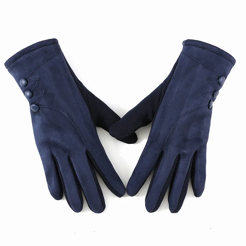 Women's winter new flannel touch screen warm gloves fashion simple button windproof riding gloves student five-finger gloves