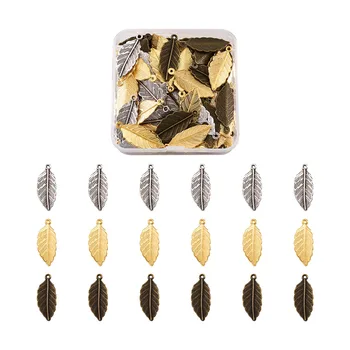 

pandahall 1Box 120pcs Alloy Leaf Pendants for Jewelry Necklace Bracelet Earring Making DIY Mixed 3 Color 31x13x1.5mm Hole1.4mm