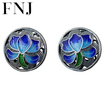

FNJ 925 Silver Lotus Earrings for Women Jewelry boucle d'oreille Original S925 Sterling Silver Stud Earring Round Shanlan