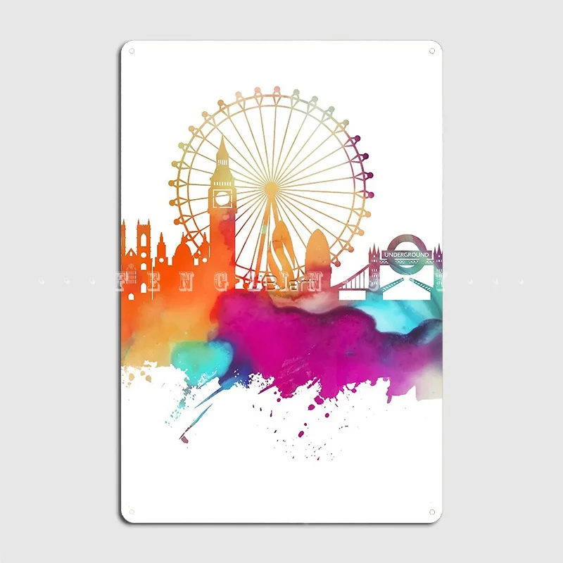 

London Skyline Watercolor Metal Sign Cinema Kitchen Kitchen Custom Poster Tin Sign Posters