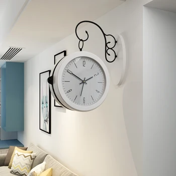 

Antique Double Sided Wall Clock Nordic Silent Wooden Modern Metal Wall Clock Living Room Simple Wand Klok Home Decoration AB50WC
