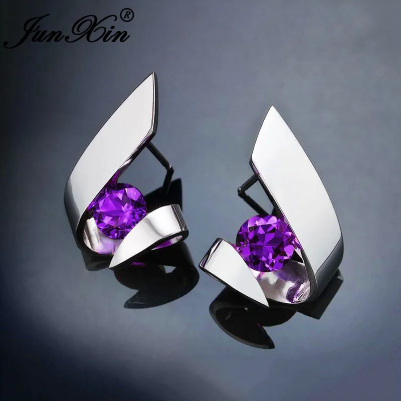 Irregular Purple Blue White Yellow Crystal Geometric Stud Earrings For Women 925 Silver Color Round Zircon Stone Earring Jewelry