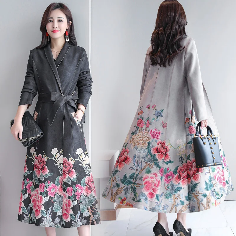 

Trench Coat Women's Mid-length Autumn Ethnic-Style 2019 New Style Autumn Clothing Lace-up Suede Coat