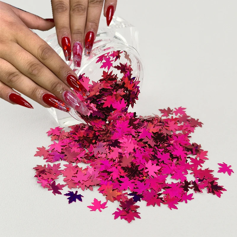 

1 Bottle Holographic Multicolor Sequins Chameleon Nail Art Glitter Flakes Shape Design Laser Maple Leaf Decorations Manicure