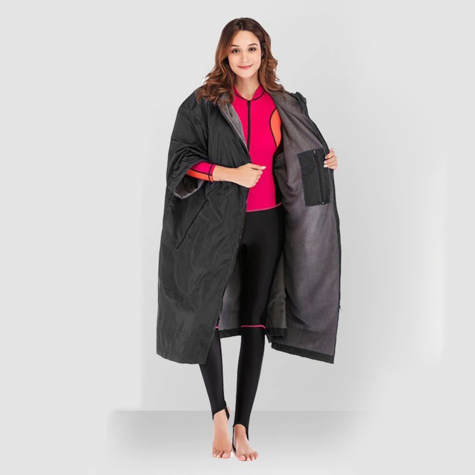 Light Changing Robe Jacket Swim Long Anorak Soft Fleece Lined Windbreaker Poncho Hiking Camping Diving Wearable Towel Bathrobe