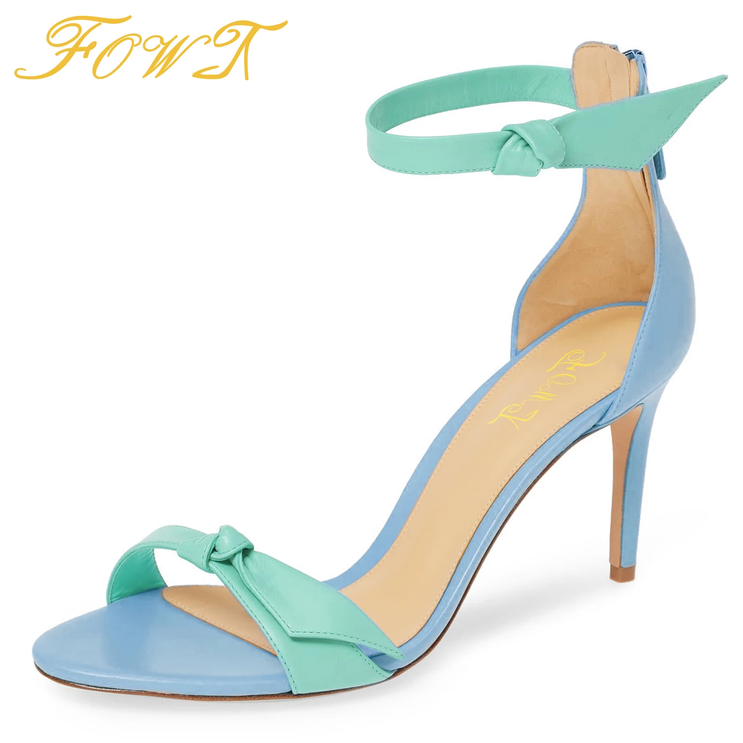 

Blue Butterfly-Knot Stilettos High Thin Heels Women's Sandals Open Toe Lady Sexy Dress Party Zipper Shoes Large Size 40 41 FOWT