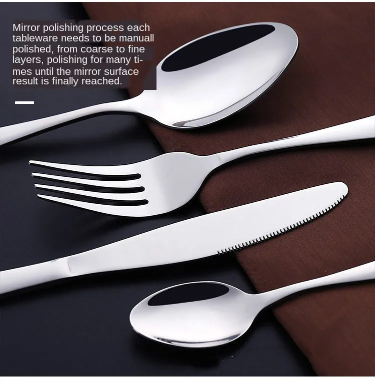 נירוסטה מעובה מערבי כלי שולחן סט סכין, מזלג וכפית 24 מקשה אור נירוסטה כפית סטייק כלי שולחן