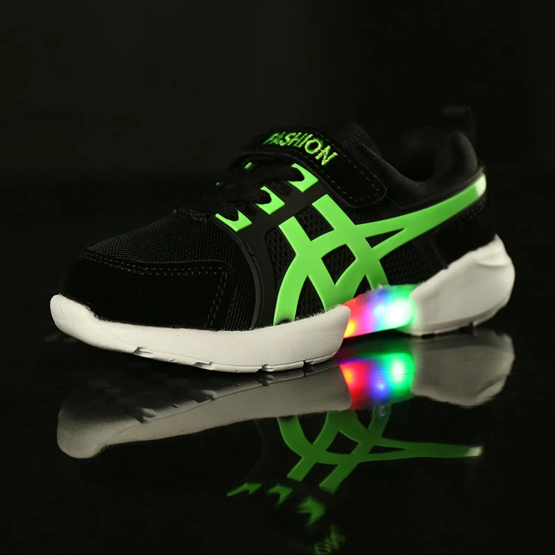 Fashion Bright Solid USB Led Light Up Kid Shoes Breathable Hook&Loop Children Charging Luminous Sneakers For Girl And Boy 22-30