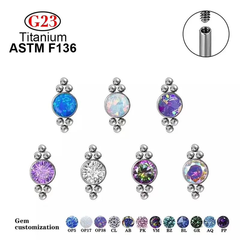 G23 Titanio 1 Pezzo Snow Opal Cz Gem Cluster Labret Monore Lip Bar Tragus Helix Cartilagine Orecchino Stud Body Piercing Jewelry