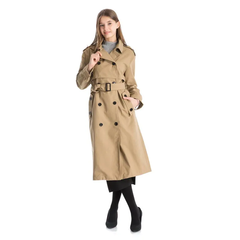 

New Korea long Windbreaker coat Spring autumn casual solid color double-breasted coats belt office coat Slim women's coats trend