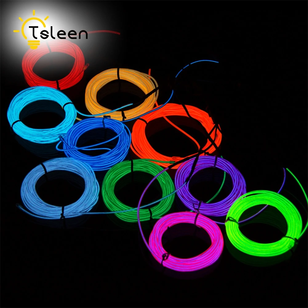 5 x 1m EL Wire Neon Glowing Strobing Electroluminescent Halloween Christmas Dance Party Decor Led strip Light DIY+ Controller