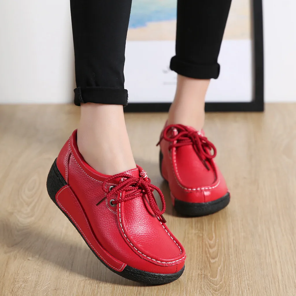 platform shoes woman Lace Up solid color Platform flat With round Toe Casual Shoes women flat shoes handmade#G2