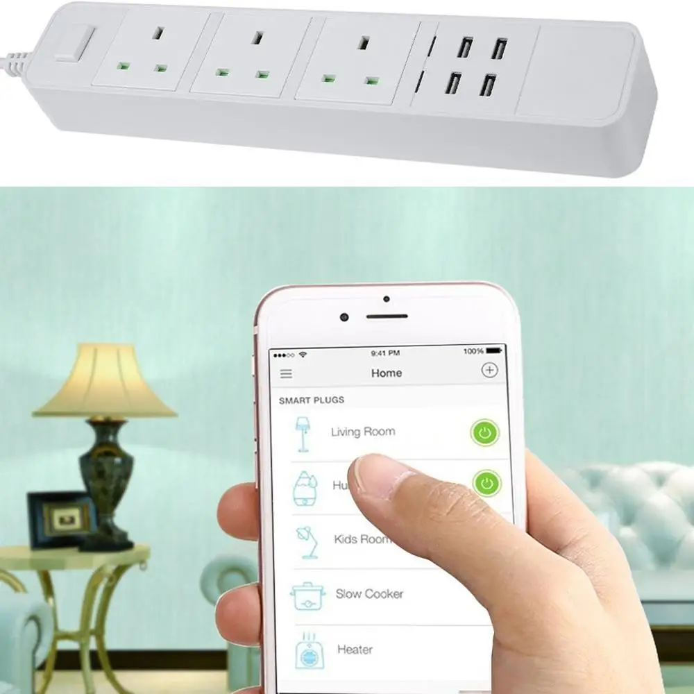 

C763 Smart Wifi Power Strip Surge Protector Plastic Multiple Sockets 4 Usb Port Timer Voice Remote Control