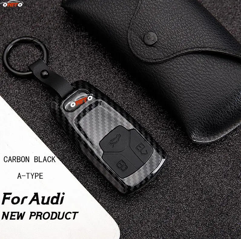 A Type Carbon black Автомобильный чехол для ключей в виде ракушки сумка углерода Силиконовые из АБС-пластика для Audi A5 A4 A6 Q4 Q5 F5 S5 8 Вт RS5 A6 A7 C8 A8 S8 фурнитура для брелоков для ключей 3 кнопки - Название цвета: A Type Carbon black