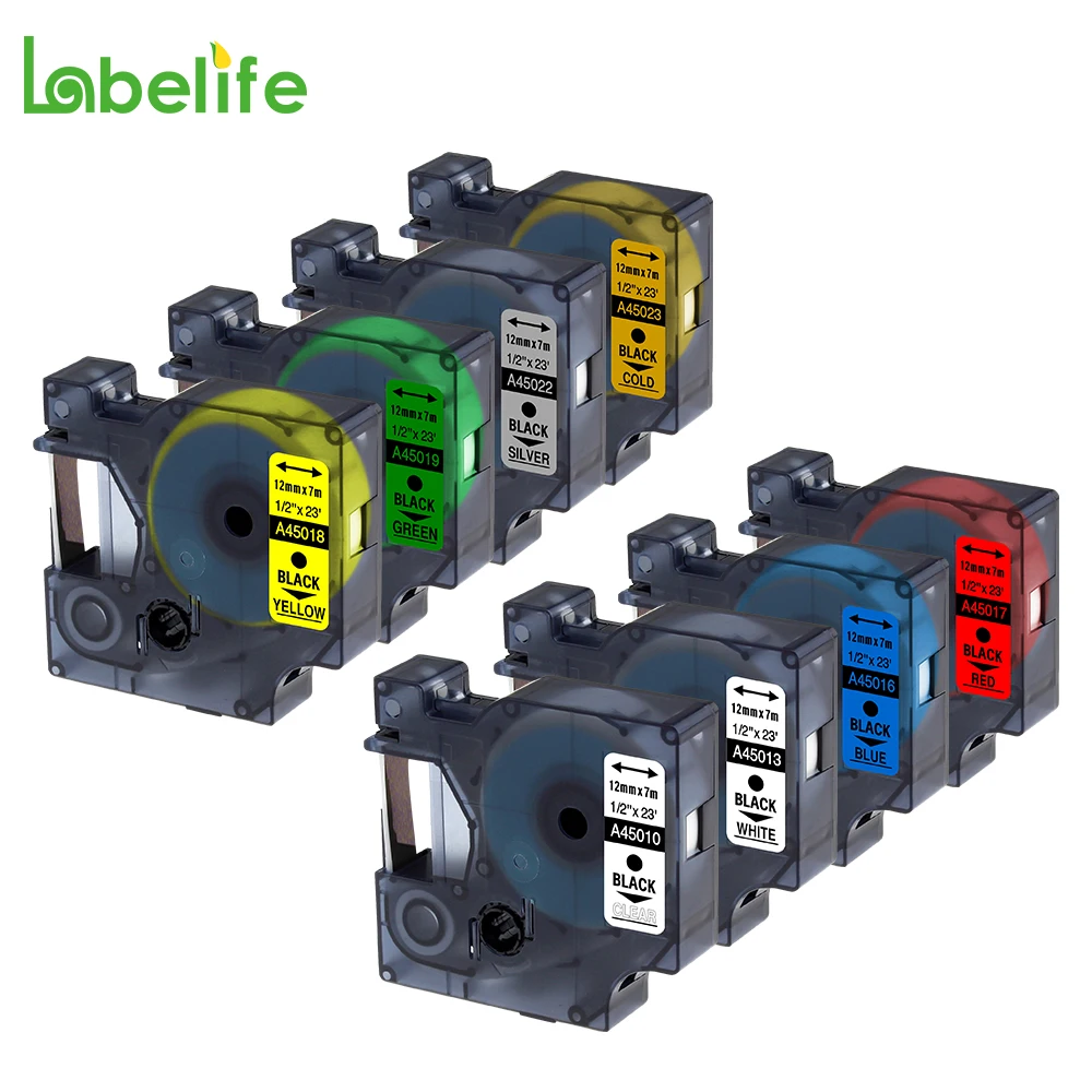 Labelife 8 шт. 12 мм DYMO 45010 45013 45016 45017 45018 45019 45022 45023 280 ярлык лента для LableManager160|dymo d1 label