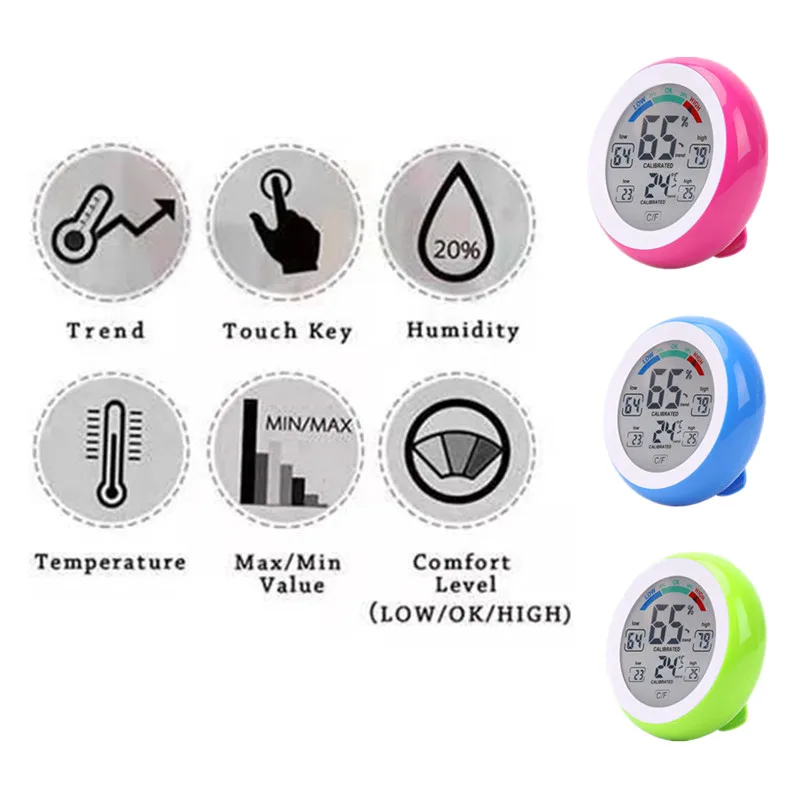 Digital Thermometer Hygrometer Indoor Touch Screen
