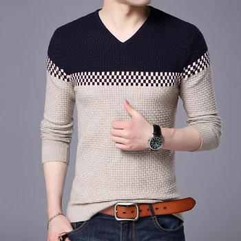 

2019 Autumn Casual Men's Sweater Splice O-Neck Slim Fit Knittwear Mens Sweaters Pullovers Pullover Men Sweater Coat M-3XL SW09