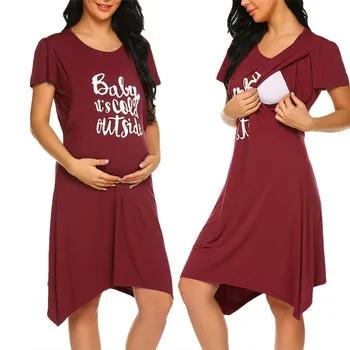

2020 New Summer Women Maternity Clothes Solid Short Sleeve O-neck Casual Woman Pregnant Nursing Breastfeeding Pregnancy Dress