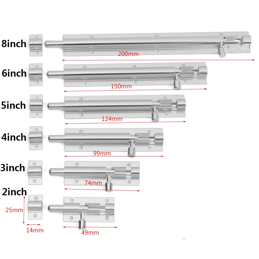 Door Latch 2-8" Window Catch Lock Door Lock Buckle Heavy Duty Large Garden Gate Shed Sliding Door Tower Bolt