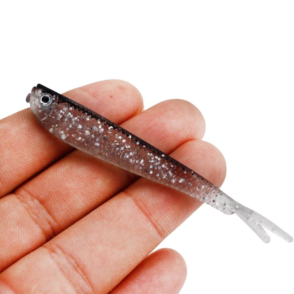 10pcs Paddle Tail Swimbaits, Soft Jerk Baits, Soft Fishing Lures 3D Lifelike Eyes Split Tail