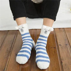 Men's Autumn Winter Thick Warm Socks Cute Cartoon Sleep Socks Soft Coral Fleece Fluffy Thermo Fuzzy Socks Crew Funny Couple Sock