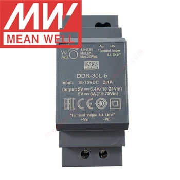 Original DDR-30L-5 Din Tipo de carril DC-DC convertidor meanwell 5V/6A/30W DC a DC fuente de alimentación 18-75Vdc de entrada 1