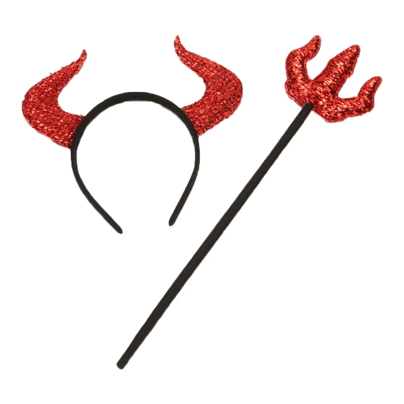 1 Set Devil Cow Horns Headband Hairpin Toy Headwear Fancy Dress Accessories for Halloween Masquerade Party Decoration Props