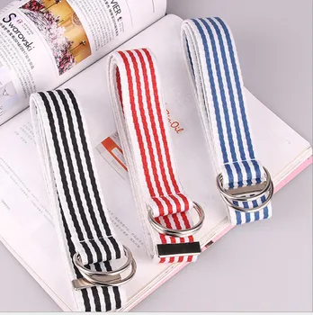 

2020 new Korean canvas belt women double loop buckle simple wild denim decorative belt trend fashion belt