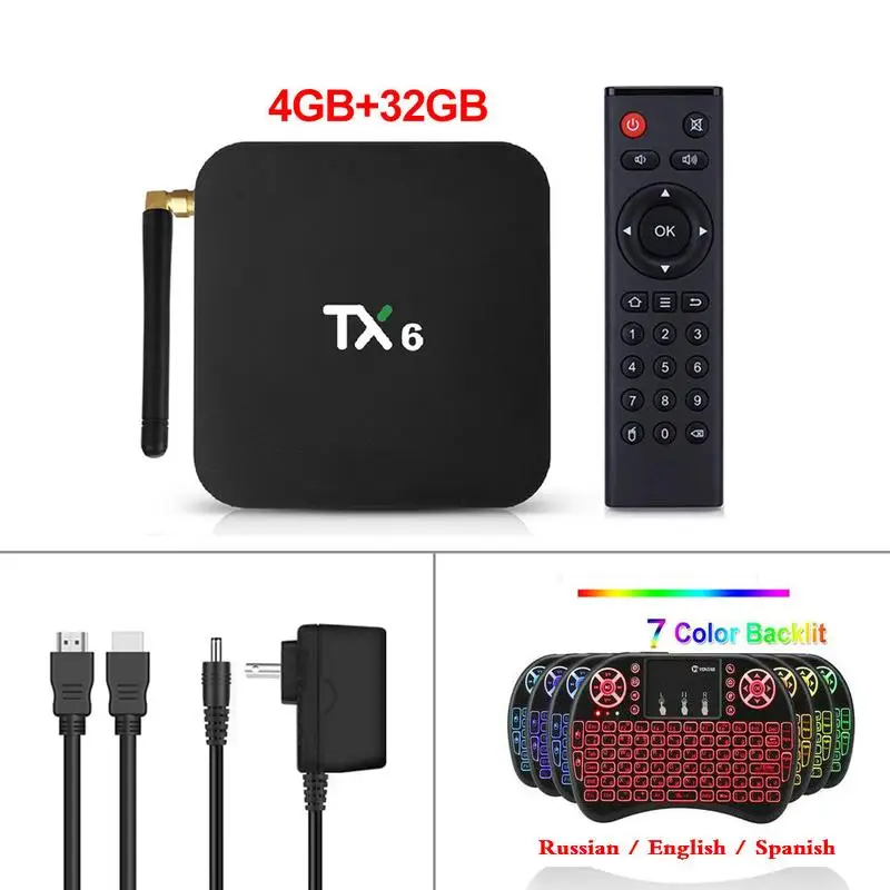 Android 9,0 Smart tv Box TX6 Allwinner H6 4GB ram 64GB rom 32G 4K 2,4G/5 GHz Dual WiFi 2G16G PK Q Plus мини медиаплеер - Цвет: 4GB32GB Backlit i8