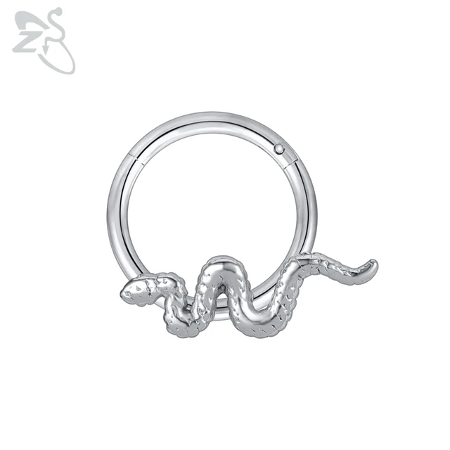 ZS 1 PC Snake Stainless Steel Nose Ring Unisex 4 Colors Punk Septum Clicker 16G Ear Tragus Cartilage Daith Piercing Jewelry 8MM Silver