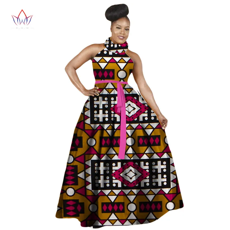 Женское платье, повседневное,, Африканский принт, платья, большой размер, M-6XL платье с лямкой на шее без рукавов, Дашики, длинное платье WY1788 - Цвет: 18