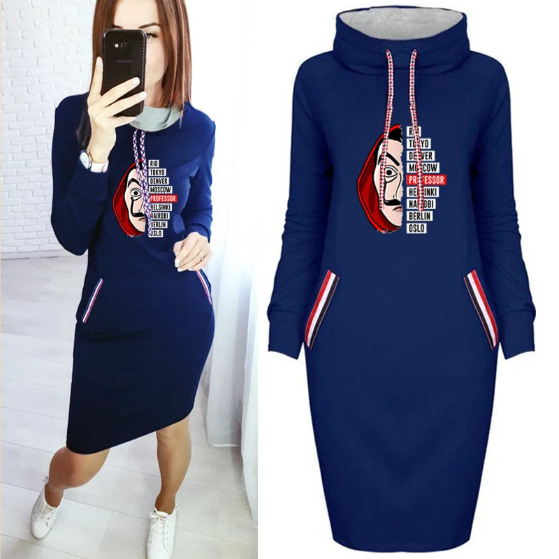 Autumn Money Heist Dress Women La Casa De Papel Hip Hop Autumn Short Dresses House Of Paper Long Sleeve  Party Dress Bl wrap dress