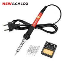 NEWACALOX – pistolet à souder à température réglable, 110V/220V 60W, 5 pièces, pointes de fer à souder, outil de support