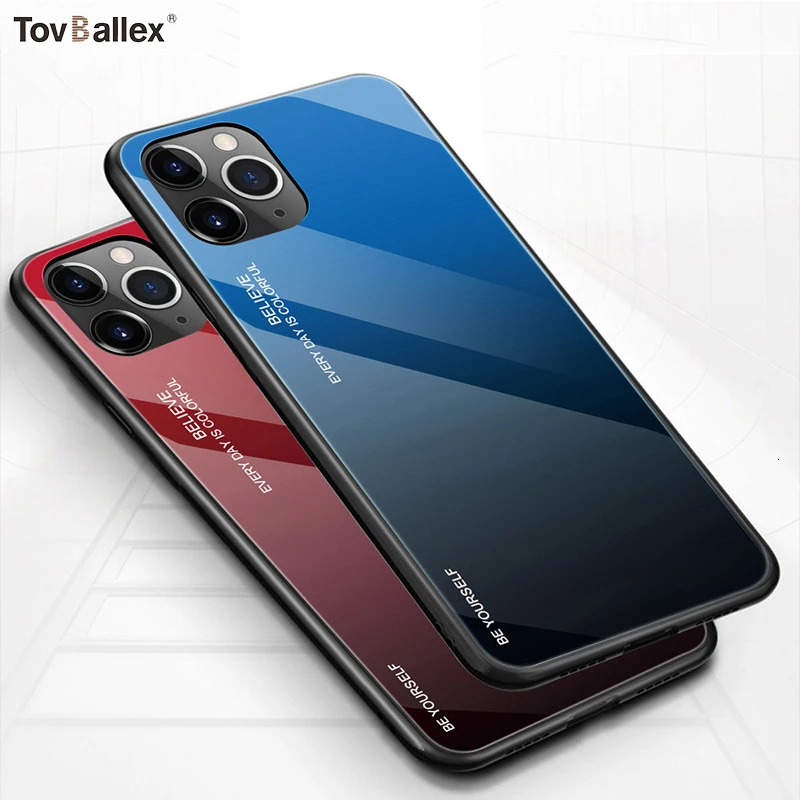 100 шт чехол для Apple iPhone 11 Pro Max XS XR X 8 7 6 6S Plus градиентный цвет Закаленное стекло задняя крышка силиконовый мягкий край